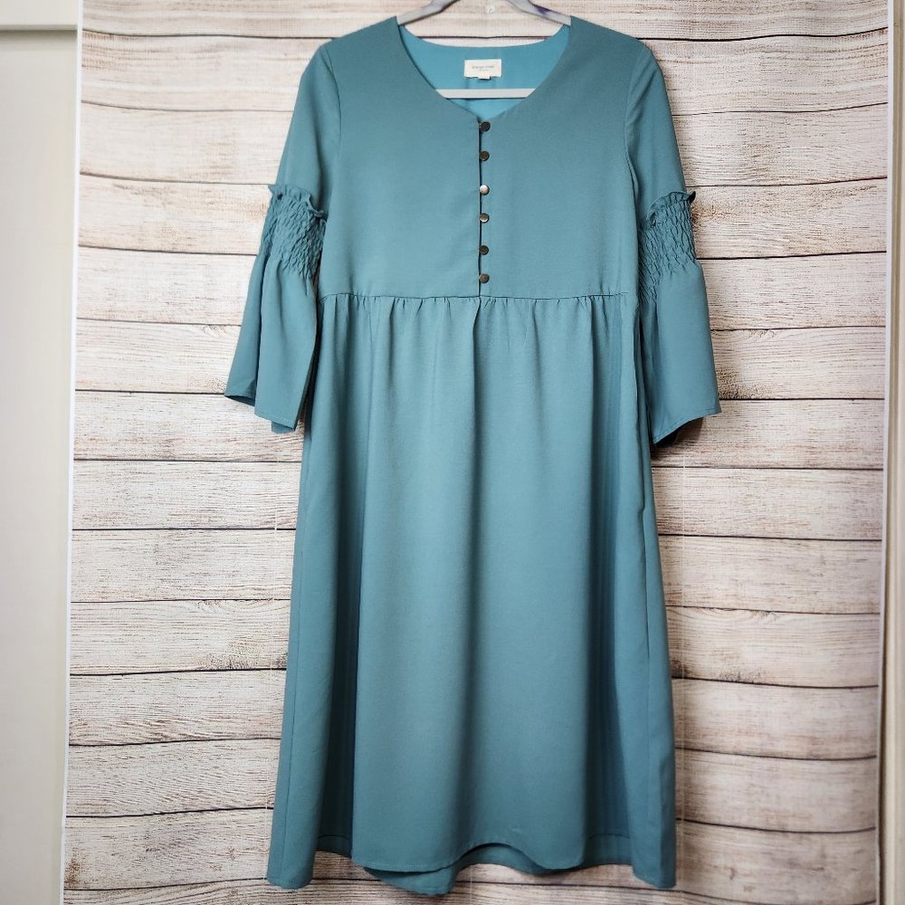 Orange Creek Green Flutter 3/4 Sleeve Pockets  Midi Dress Size Small